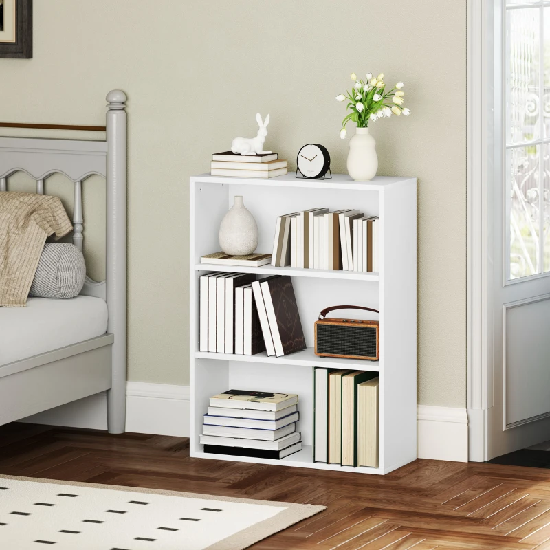 HOMCOM Estante de 3 Níveis Estante para Livros com 2 Prateleiras Ajustáveis para Sala de Estar Escritório Quarto 60x24x80 cm Branco