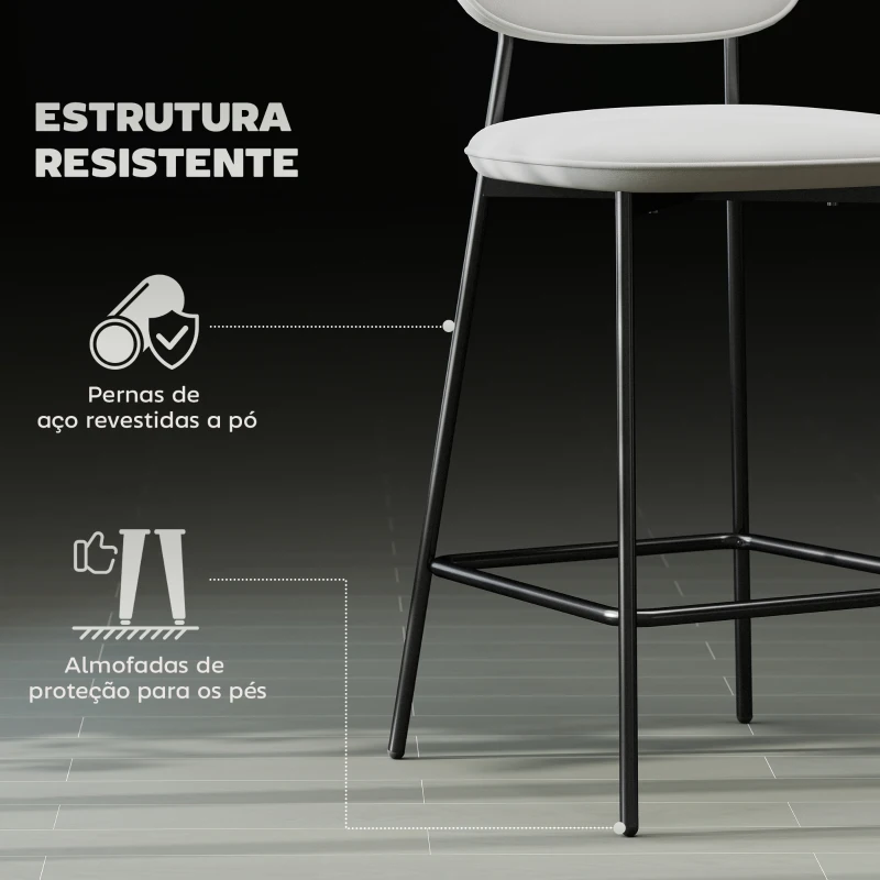 HOMCOM Conjunto de 2 Bancos de Bar Bancos Altos de Cozinha com Apoio para os Pés Estofados em Veludo 45x49x102 cm Cinza Claro