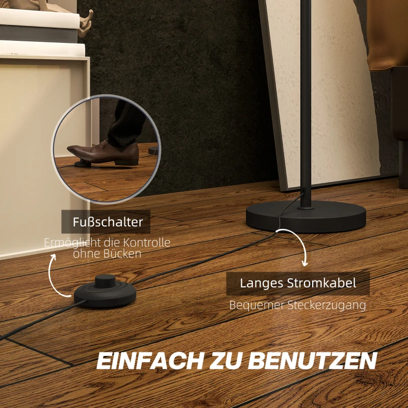 HOMCOM Lampa podłogowa, abażur w optyce lnu, metalowy słup, przełącznik nożny, Biały