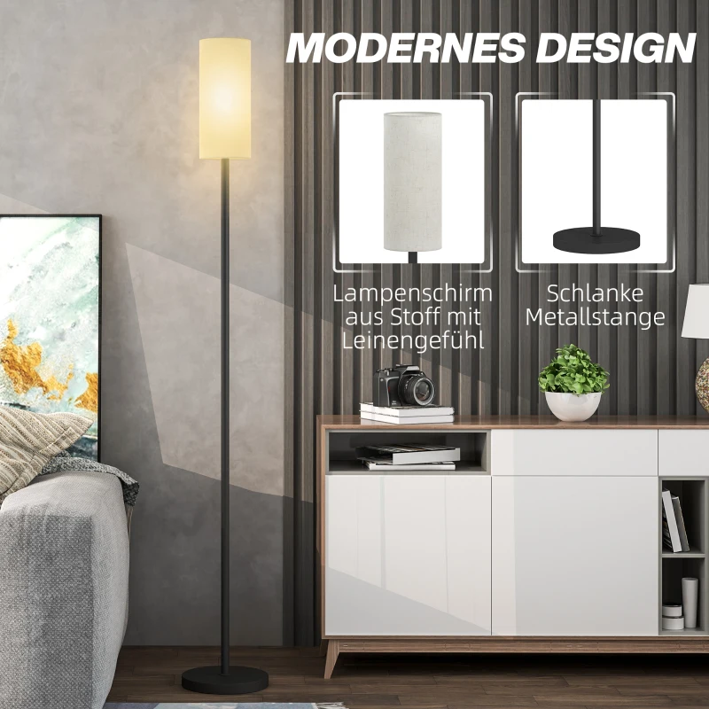HOMCOM Lampa podłogowa, abażur w optyce lnu, metalowy słup, przełącznik nożny, Biały