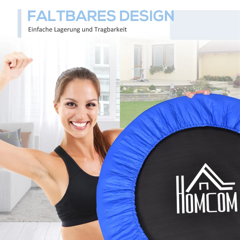HOMCOM Fitness Trampoline Ø91 cm Mini Trampoline met Antislip Voeten 100kg Belastbaar Ø91 x 22,5H cm Zwart+Blauw