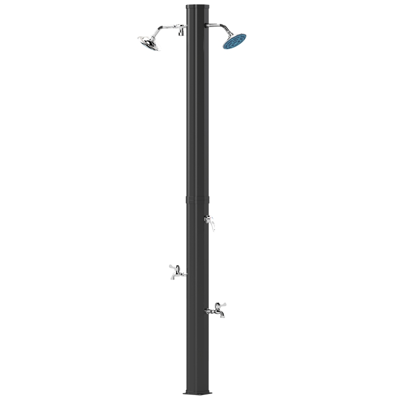 Outsunny Duche de Jardim Solar 35 L com 2 Cabeçais Giratórios Torneiras para Pés e Água Quente Até 55 °C 73x18x217 cm Preto