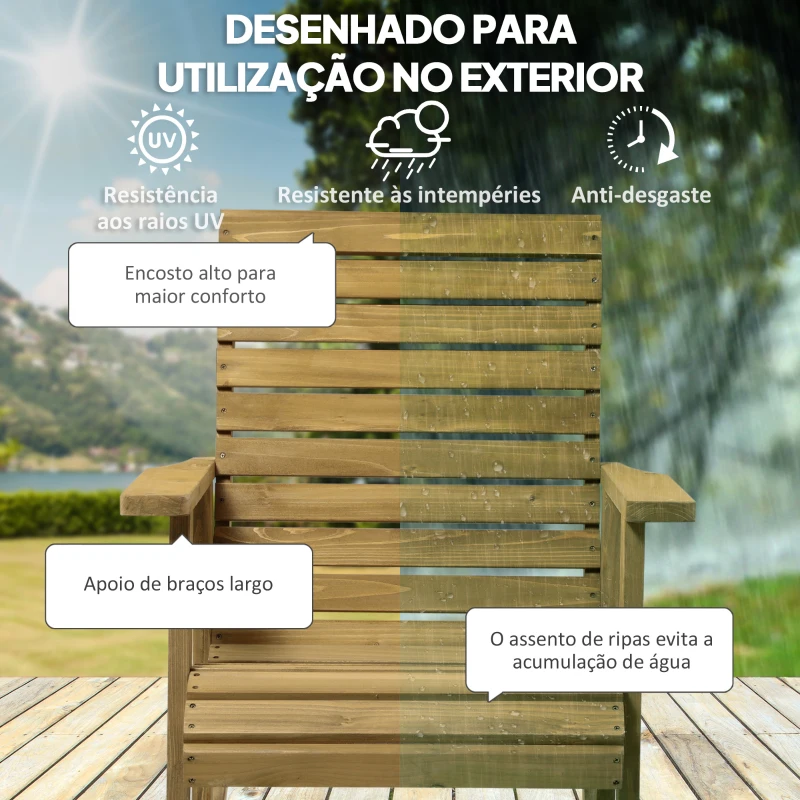 Outsunny Cadeira de Baloiço de Madeira com  Desenho de Ripas Suporta até 130 kg para Jardim Varanda Alpendre 86x64x85 cm Madeira