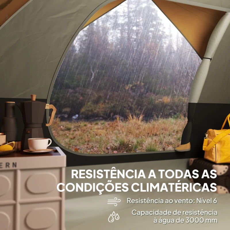 Outsunny Tenda de Campismo para 2-3 Pessoas Dobrável com Bolsa de Transporte Fácil Instalação 205x275x135 cm Laranja e Cinza
