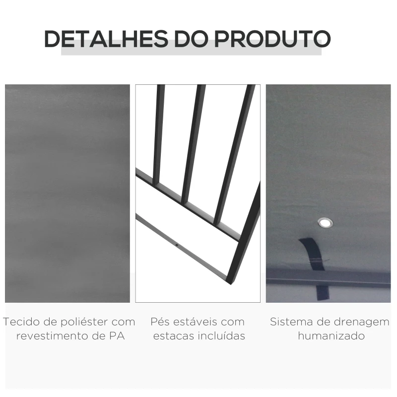 Outsunny Pérgola de Jardim 3x3 m com Teto Duplo Estrutura de Aço 8 Orifícios de Drenagem Resistente à Água Pérgola para Exterior Cinzento