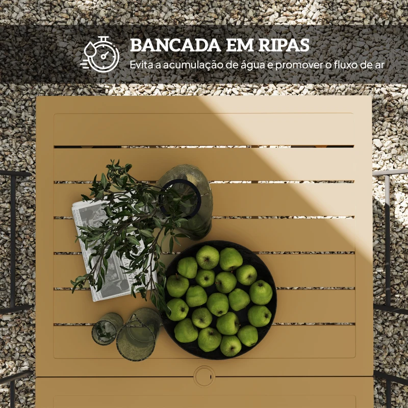 Outsunny Mesa de Jardim Retangular 150x90x73 cm com Pés de Aço Orifício para Chapéu de Sol e Desenho em Ripas Marrom Claro