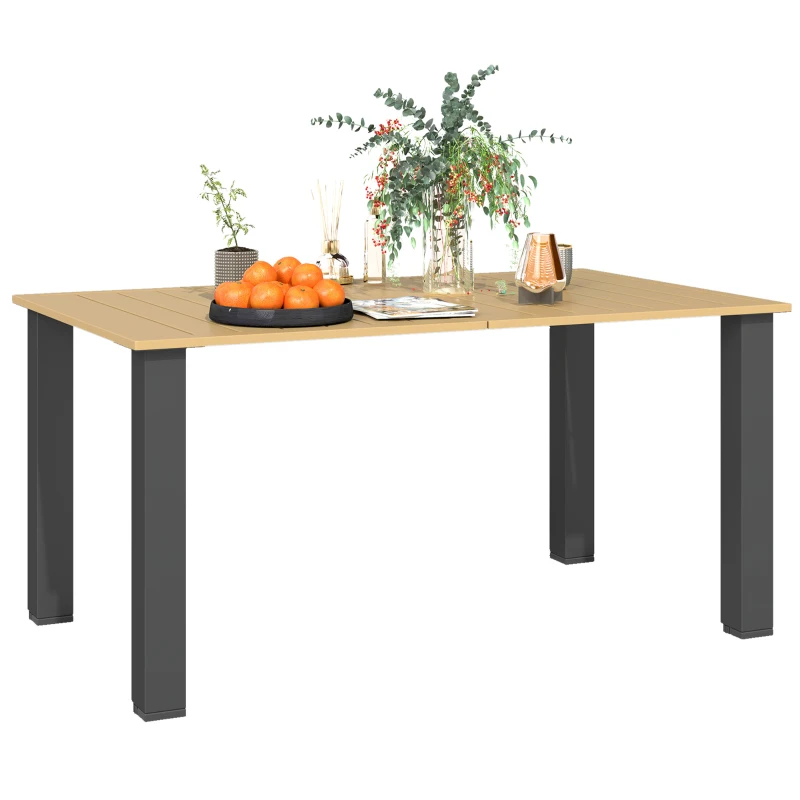 Outsunny Mesa de Jardim Retangular 150x90x73 cm com Pés de Aço Orifício para Chapéu de Sol e Desenho em Ripas Marrom Claro