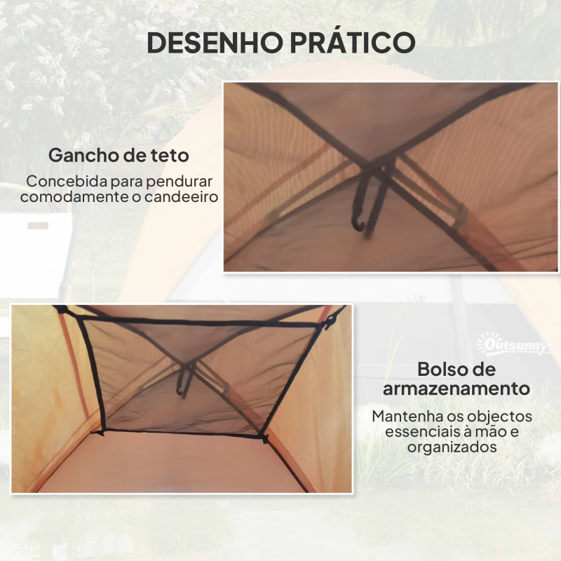 Outsunny Tenda de Campismo para  2-3 Pessoas Dobrável com Bolsa de Transporte 200x200x135 cm Laranja e Cinza