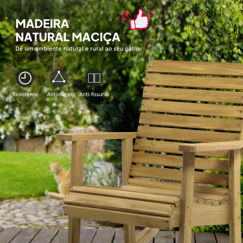 Outsunny Cadeira de Baloiço de Madeira com  Desenho de Ripas Suporta até 130 kg para Jardim Varanda Alpendre 86x64x85 cm Madeira