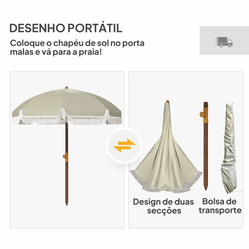 Outsunny Chapéu de Sol de Praia Ø190x210 cm com 8 Varas Abertura Manual Anti-UV Impermeável e Bolsa de Transporte para Jardim Verde