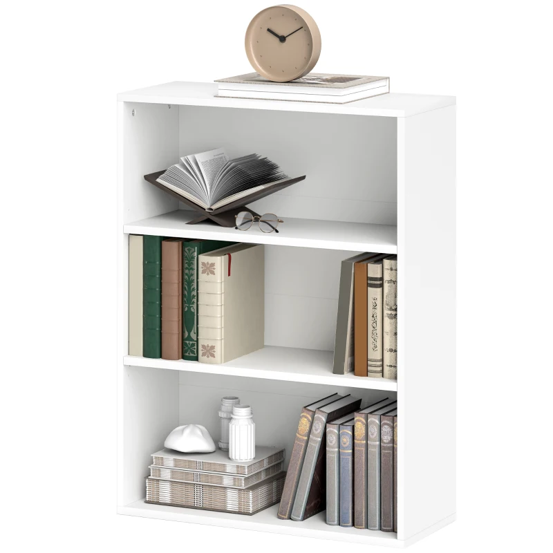 HOMCOM Estante de 3 Níveis Estante para Livros com 2 Prateleiras Ajustáveis para Sala de Estar Escritório Quarto 60x24x80 cm Branco