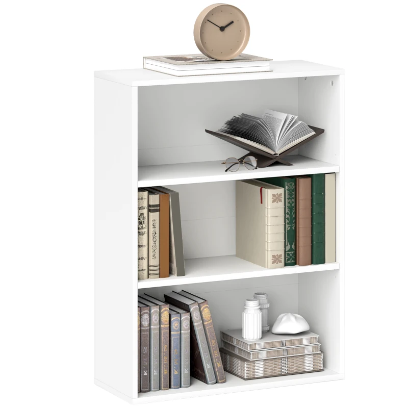 HOMCOM Estante de 3 Níveis Estante para Livros com 2 Prateleiras Ajustáveis para Sala de Estar Escritório Quarto 60x24x80 cm Branco