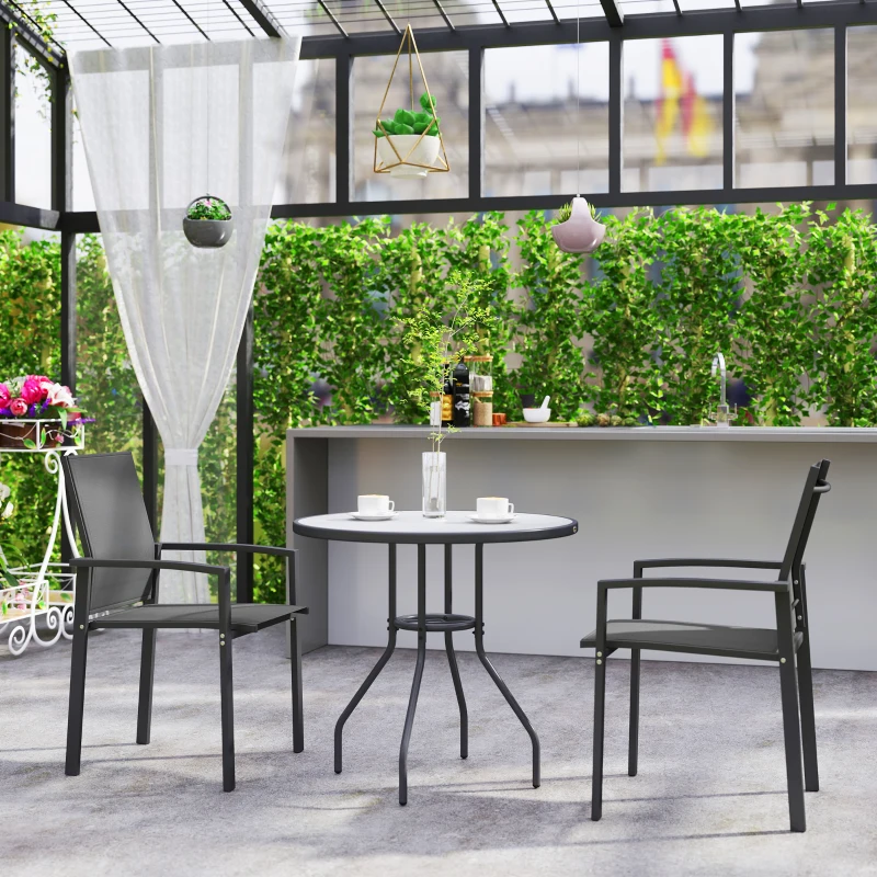 Outsunny Conjunto de 2 Cadeiras de Jardim Empilháveis com Tecido Transpirável e Estrutura em Aço 56x58x89 cm Cinzento Escuro