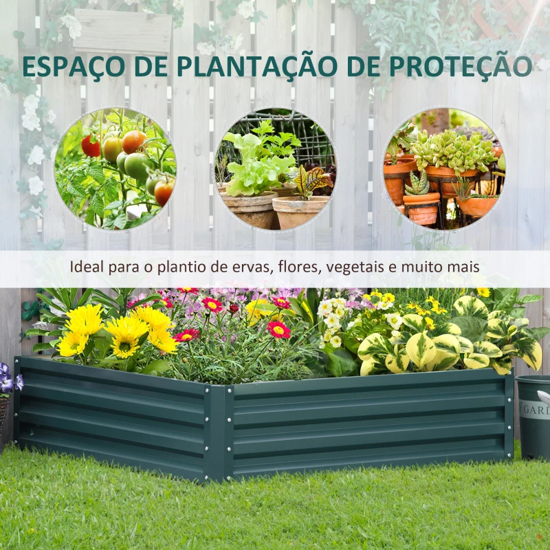 Outsunny Caixa de Cultivo de Exterior Grande e Retangular de Aço Galvanizado para Cultivar  com Base Aberta 120x120x30 cm Verde