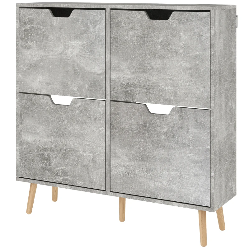 HOMCOM Mobile Scarpiera con 4 Cassetti Ribaltabili a 2 Livelli per 16 Paia, in Legno, 95x26x95 cm, Grigio