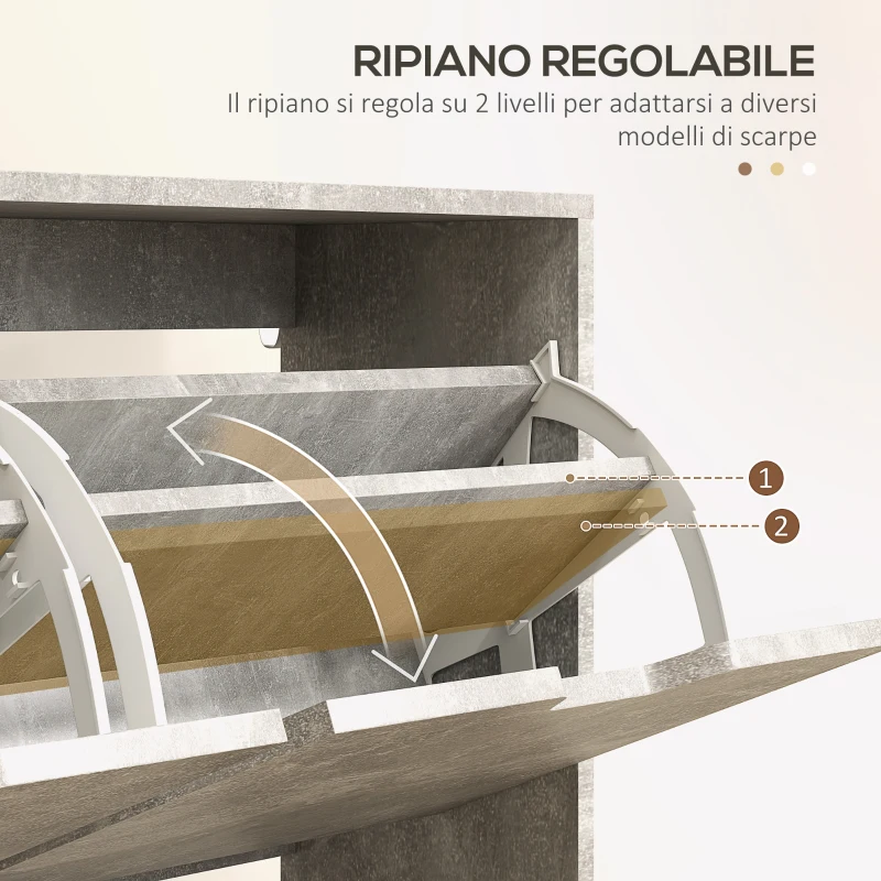 HOMCOM Mobile Scarpiera con 4 Cassetti Ribaltabili a 2 Livelli per 16 Paia, in Legno, 95x26x95 cm, Grigio