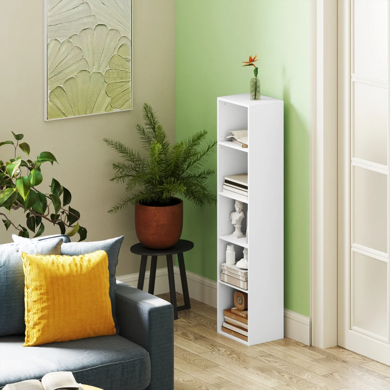 HOMCOM Regał na książki, 5 półek, regulowane półki, drewno, 30 x 24 x 133,5 cm, Biały