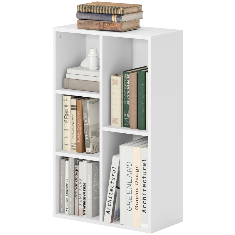 HOMCOM 2-Laags Boekenrek, 5 Vakken, Spaanplaat, Opbergrek, Wit