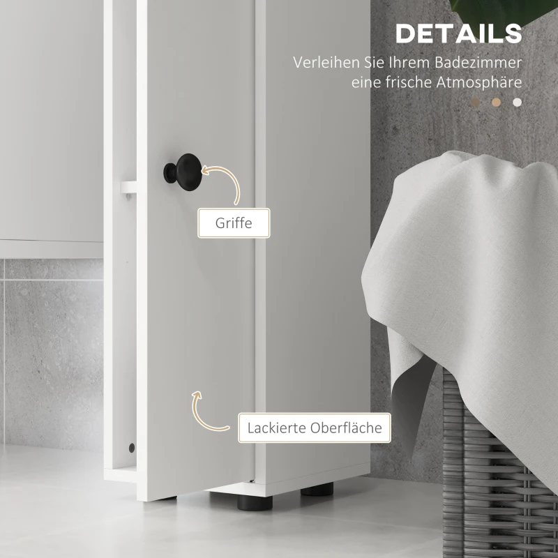 kleankin Badezimmerschrank, 4 Regale, Schublade, Spanplatte, schlankes Design, Weiß