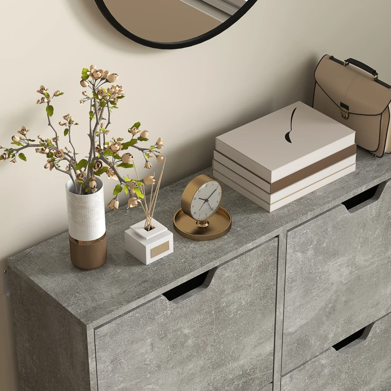 HOMCOM Mobile Scarpiera con 4 Cassetti Ribaltabili a 2 Livelli per 16 Paia, in Legno, 95x26x95 cm, Grigio