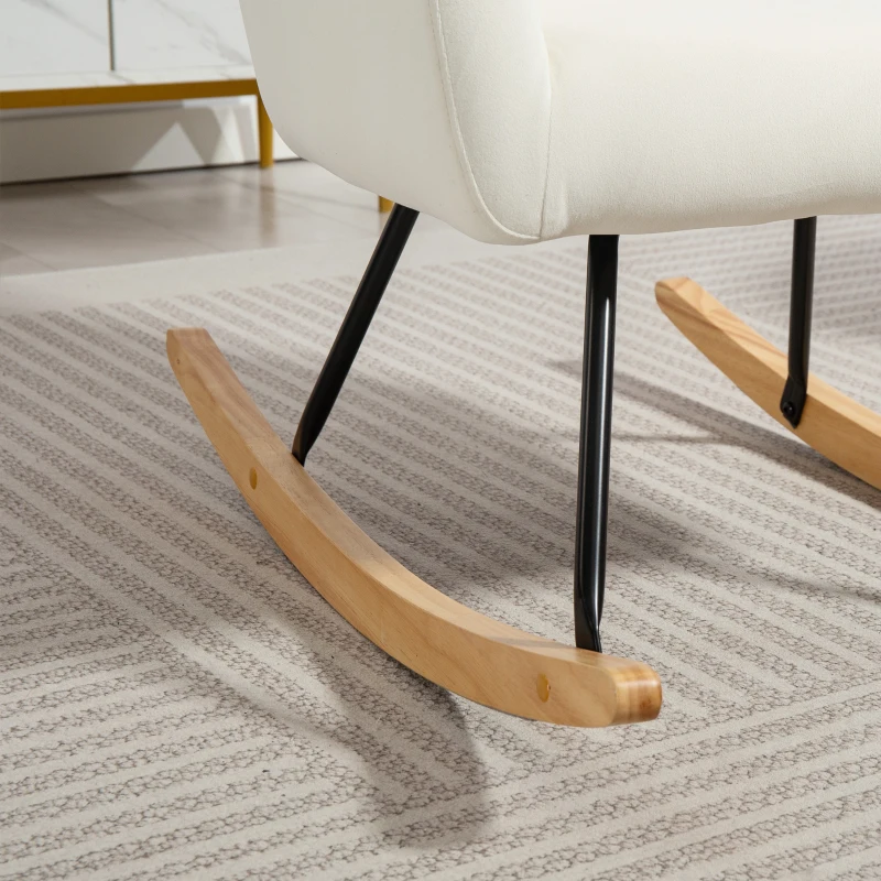 HOMCOM Schommelstoel, Zacht Fluweel Look Bekleding, Dikke Kussenvulling, Brede Rugleuning, Crèmewit