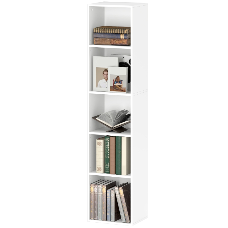 HOMCOM Boekenkast, 5 Vakken, Verstelbare Planken, Hout, 30 x 24 x 133,5 cm, Wit