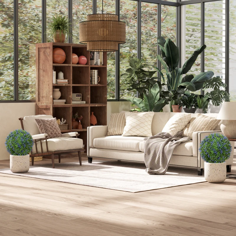 HOMCOM 2-delig Kunstplanten Set, Kunstmatige Lavendelbomen, Grondspiezen, UV-bestendig