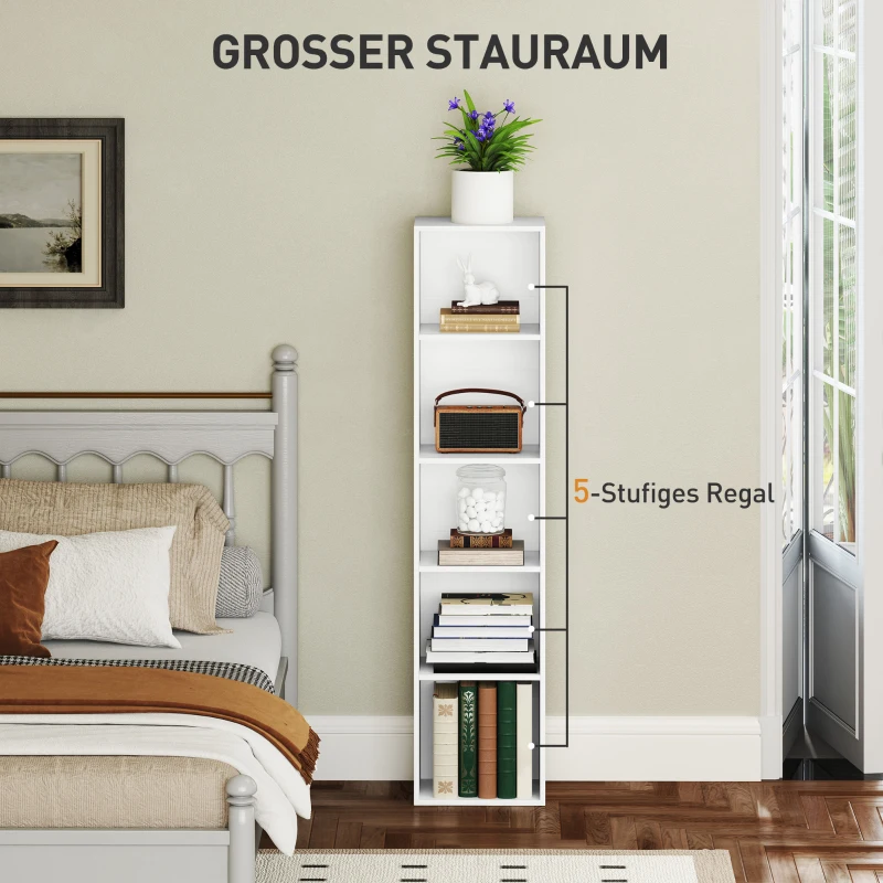 HOMCOM Regał na książki, 5 półek, regulowane półki, drewno, 30 x 24 x 133,5 cm, Biały