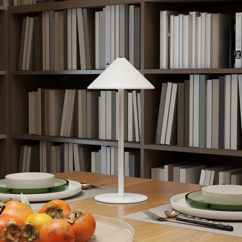 HOMCOM LED-Tafellamp met USB-Kabel, Touch-Schakelaar, Metaal, Oplaadbaar, Wit