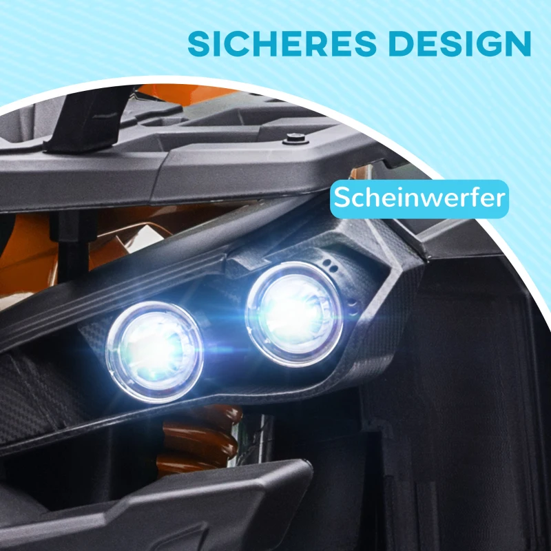 HOMCOM 12V Kinderfahrzeug mit Vorwärts-, Rückwärtsfunktion, MP3-Musikplayer, Scheinwerfer, 3-8 km/h, 3-5 Jahre, Orange(m-6)