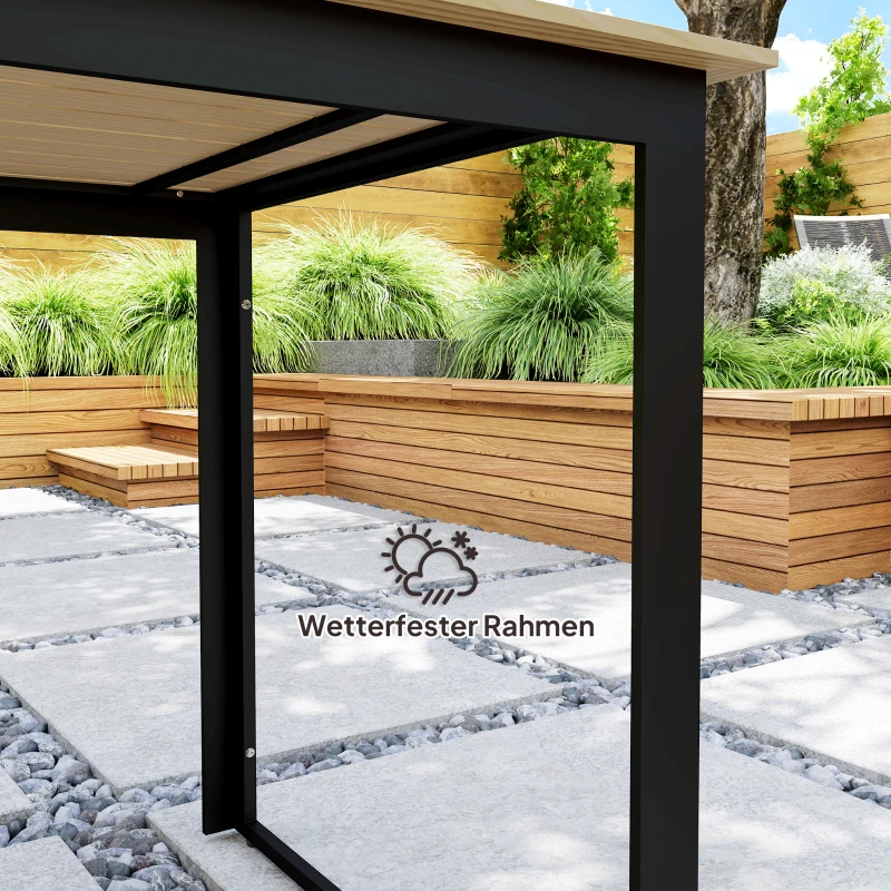 Outsunny Tuintafel Metaal 175x78 cm Weerbestendig Balkontafel met Houtlook, Anti-slip Eettafel Zwart