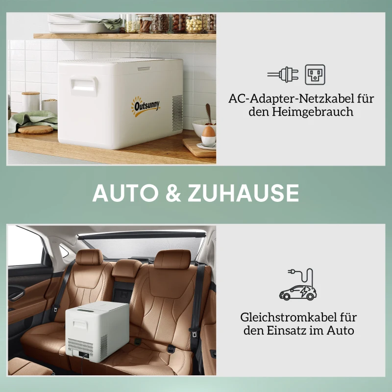 Outsunny 22 Liter Camping-Kühlschrank, Autokühlschrank, Kühlbox mit LED Anzeige, AC- und DC-Adapter, leiser Betrieb, Cremeweiß