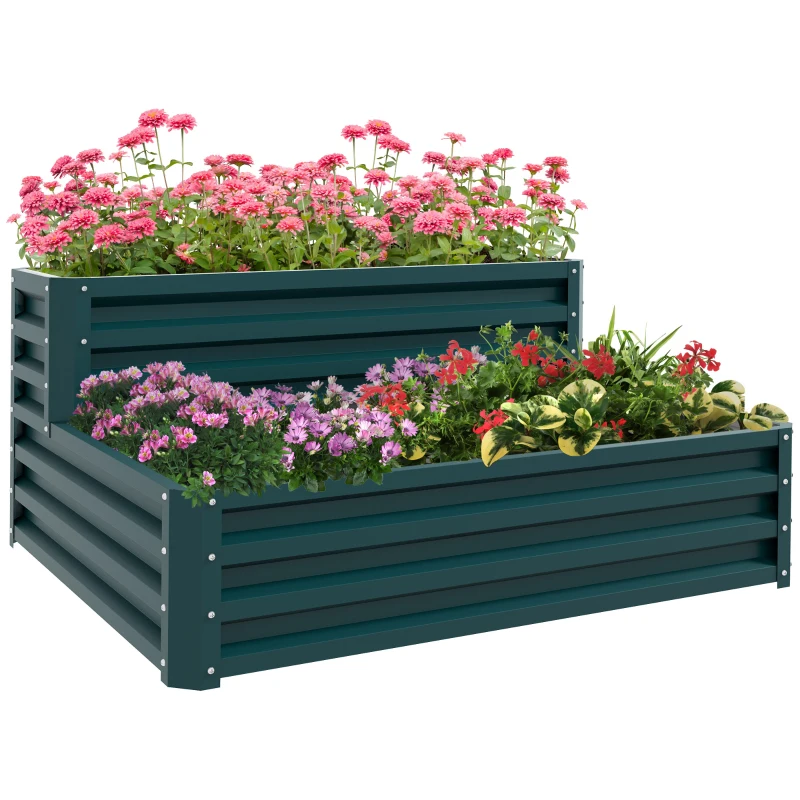 Outsunny Carré potager de jardin fond ouvert 2 étages pour herbes légumes fruits fleurs 120 x 101 x 58 cm vert