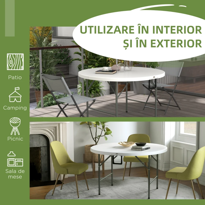 Outsunny Masa De Gradina Pliabila Cu Cadru Metalic Alb