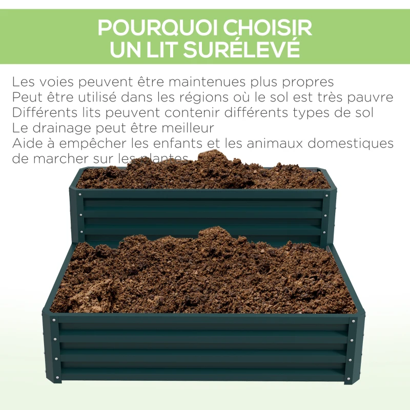 Outsunny Carré potager de jardin fond ouvert 2 étages pour herbes légumes fruits fleurs 120 x 101 x 58 cm vert