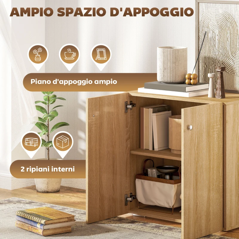 HOMCOM Mobiletto Multiuso a 2 Ante, Mobiletto Soggiorno o Ufficio in Legno con Maniglie in Alluminio, 70x39x70cm