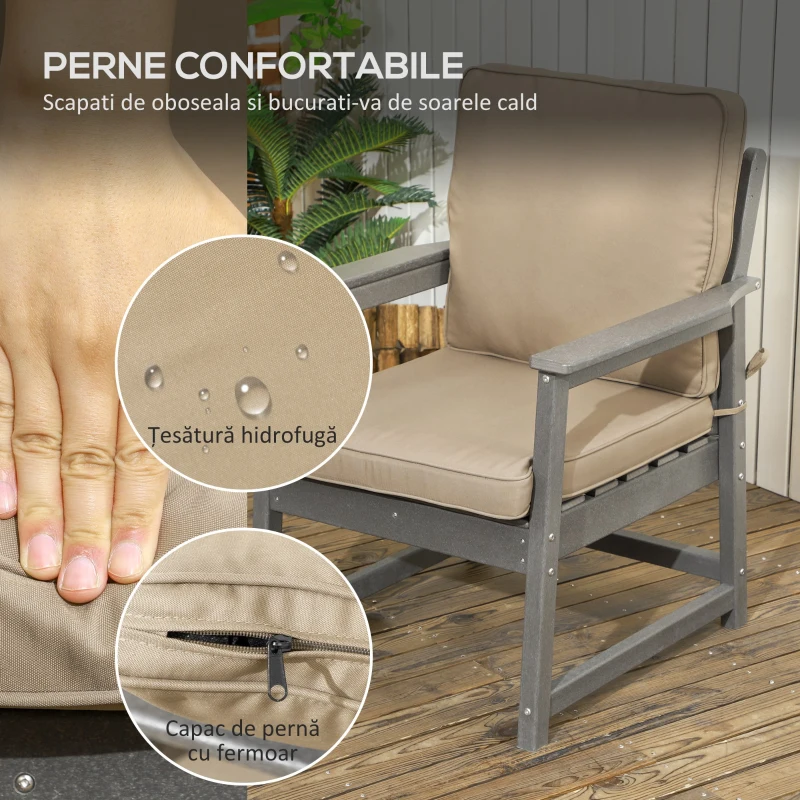 Outsunny Set Mobilier de Terasă din 4 Piese, Set Canapea Dublă, 2 Scaune și Măsuță de Cafea, 65x70x80 cm, Gri