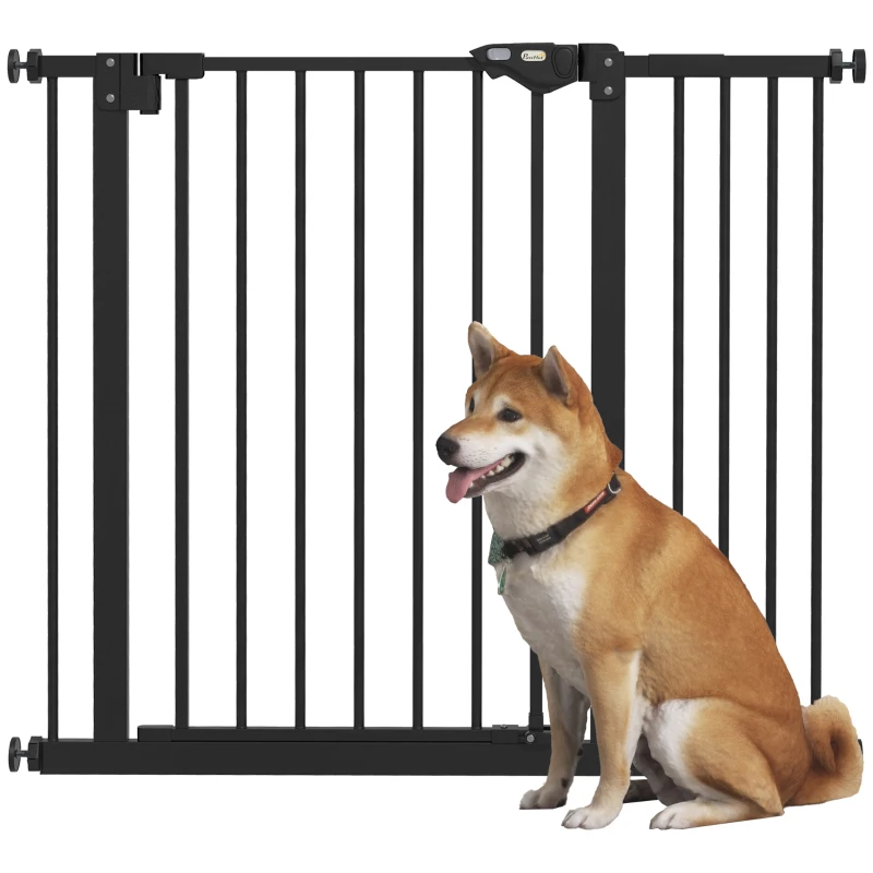 PawHut Barrière de sécurité animaux porte fermeture automatique système de double verrouillage sans perçage 1 extension noir(m-10)