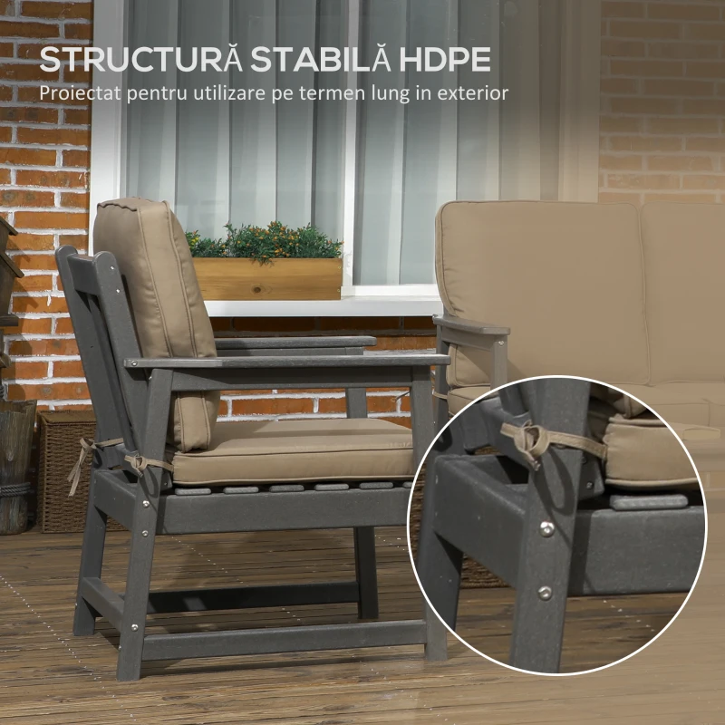 Outsunny Set Mobilier de Terasă din 4 Piese, Set Canapea Dublă, 2 Scaune și Măsuță de Cafea, 65x70x80 cm, Gri