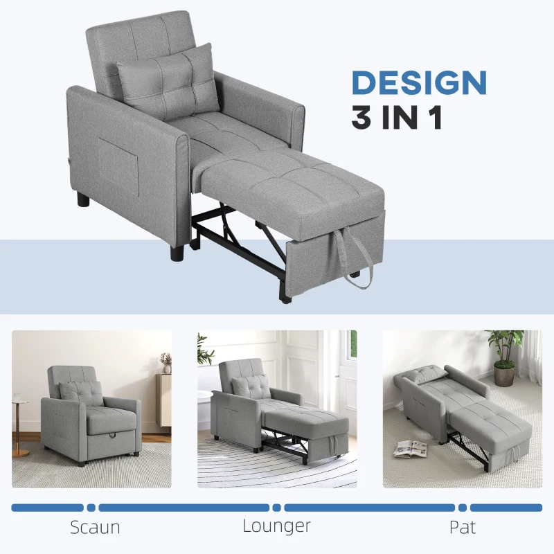 Homcom Fotoliu Pat Individual – Reglabil pe 3 Nivele, cu Perna & Roti(m-6)