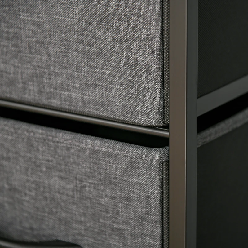 HOMCOM Commode chambre meuble de rangement 4 tiroirs en tissu pliables avec étagères ouvertes et cadre en métal, gris foncé