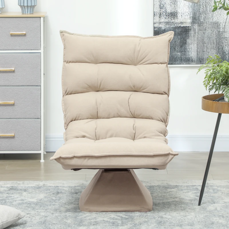 HOMCOM Fauteuil relax fauteuil salon design capitonné inclinaison dossier réglable pivotant 360° revêtement lin beige