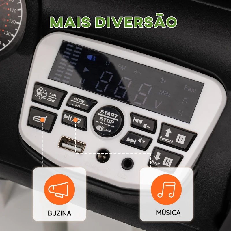 AIYAPLAY Carro Elétrico para Crianças com Bateria de 12V Controlo Remoto Faróis LED Buzina e Música 100x63x65 cm Verde