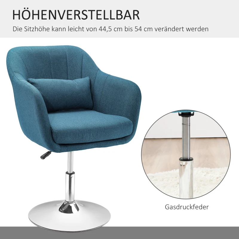 HOMCOM Drehstuhl, leinenartiges Polyester, Metall, 60 x 60 x 79-91 cm, Blau(m-4)