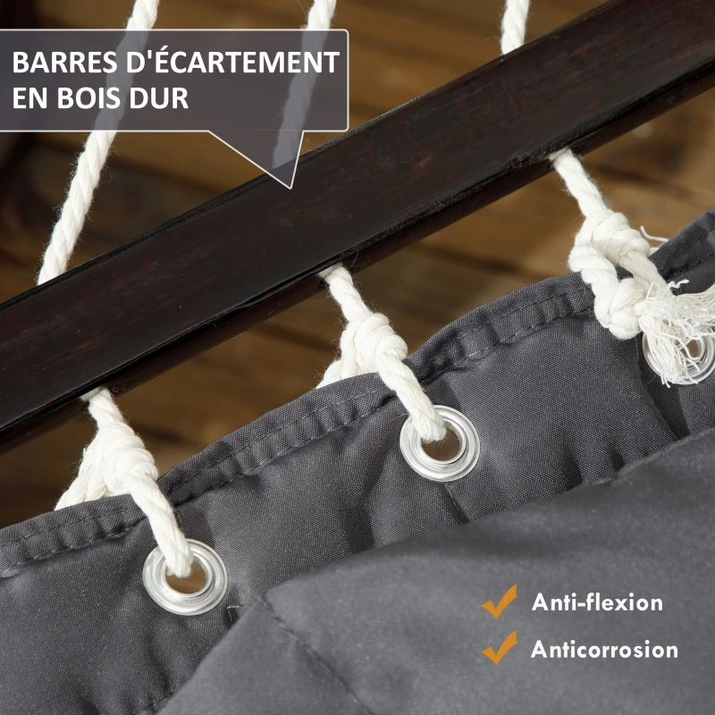 Outsunny Hamac sur pied, hamac avec support en acier, oreiller, barres d'écartement, 368 x 140 x 110 cm, gris foncé