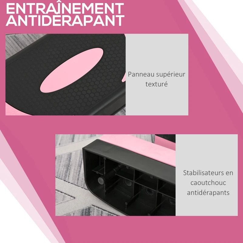 HOMCOM Stepper fitness aérobic hauteur réglable surface antidérapante 80 x 31 x 20 cm noir rose clair
