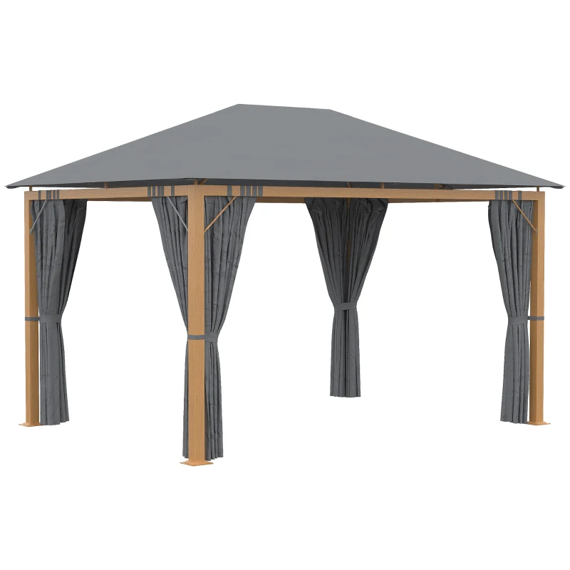 Outsunny Tonnelle de jardin rectangulaire avec rideaux et toile de toit en polyester 4 x 3 m - structure en aluminium(m-12)
