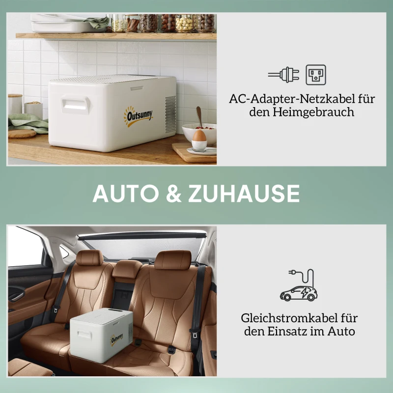 Outsunny 16,8 Liter Camping-Kühlschrank, Autokühlschrank, Kühlbox mit LED-Licht, AC- und DC-Adapter, leiser Betrieb, Cremeweiß(m-5)