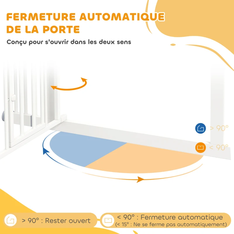 PawHut Barrière de sécurité animaux de 104,1H cm avec porte fermeture automatique système de double verrouillage blanc