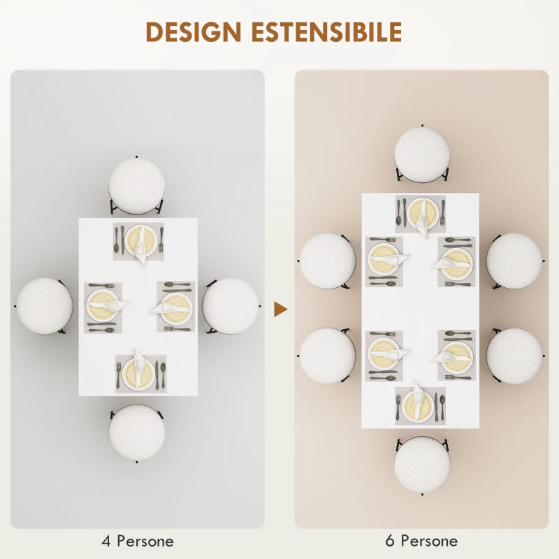 HOMCOM Tavolo da Pranzo Allungabile per 4-6 Persone con Pannelli a Ribalta, in Legno, 120-160x80x78 cm, Bianco